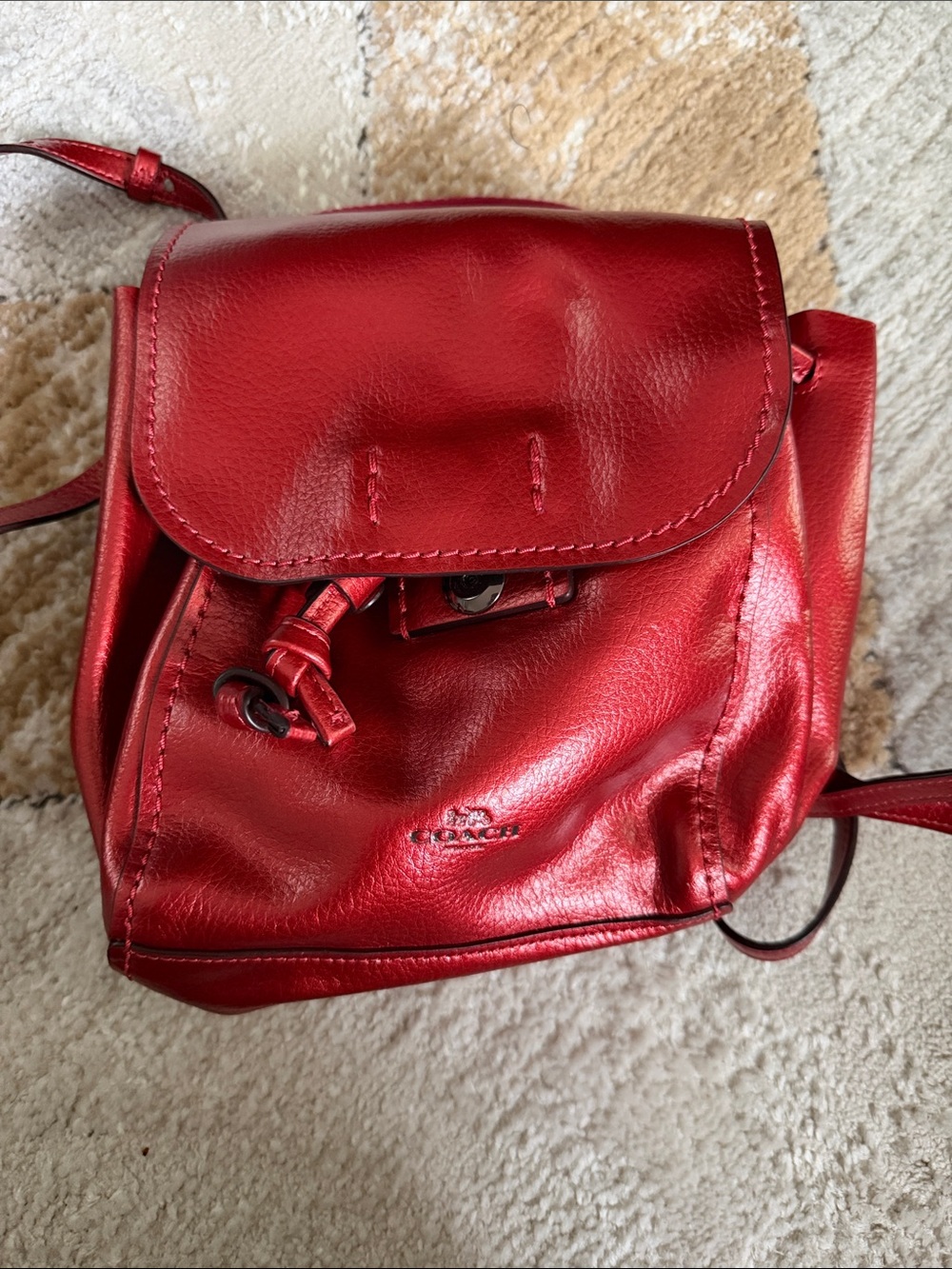 Coach Metallic Red Leather Mini Backpack
